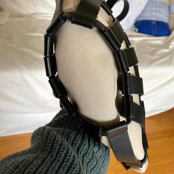 NEW WITH TAGS Hereu Encant Caged Leather and Canvas Tote Bag Black Ivory - Picture 6 of 9